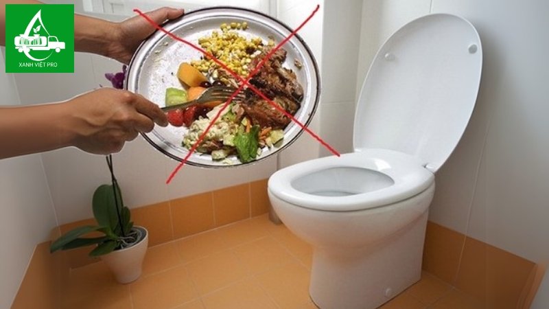 Đỗ dầu mỡ, thức ăn vào bồn cầu.