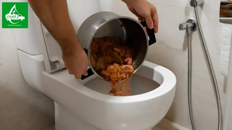 Không nên đổ dầu, đồ ăn thừa xuống bồn cầu