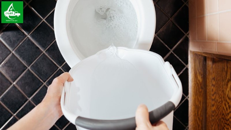 Đổ nước ấm vào bồn cầu và nhấn nút xả
