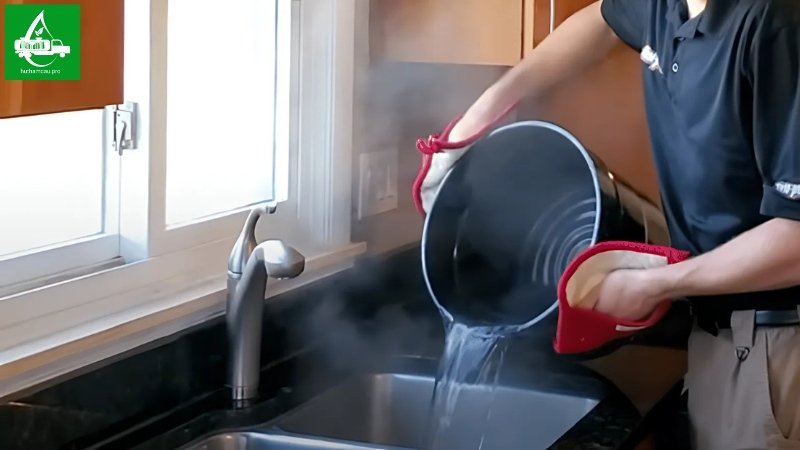 Thông tắc bồn rửa bát bằng nước sôi